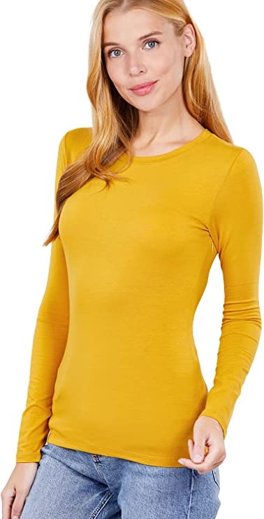 Khanomak Women's Long Sleeve Crew Cotton Spandex Jersey Top1