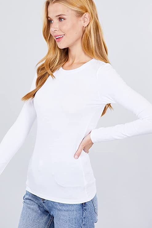 Khanomak Women's Long Sleeve Crew Cotton Spandex Jersey Top1