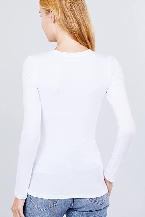 Khanomak Women's Long Sleeve Crew Cotton Spandex Jersey Top1
