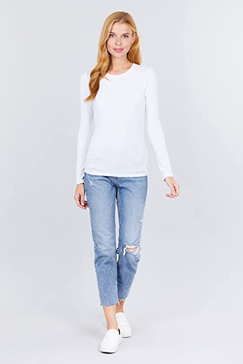 Khanomak Women's Long Sleeve Crew Cotton Spandex Jersey Top1