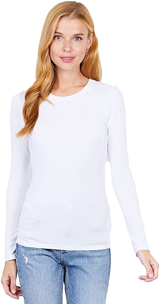 Khanomak Women's Long Sleeve Crew Cotton Spandex Jersey Top0