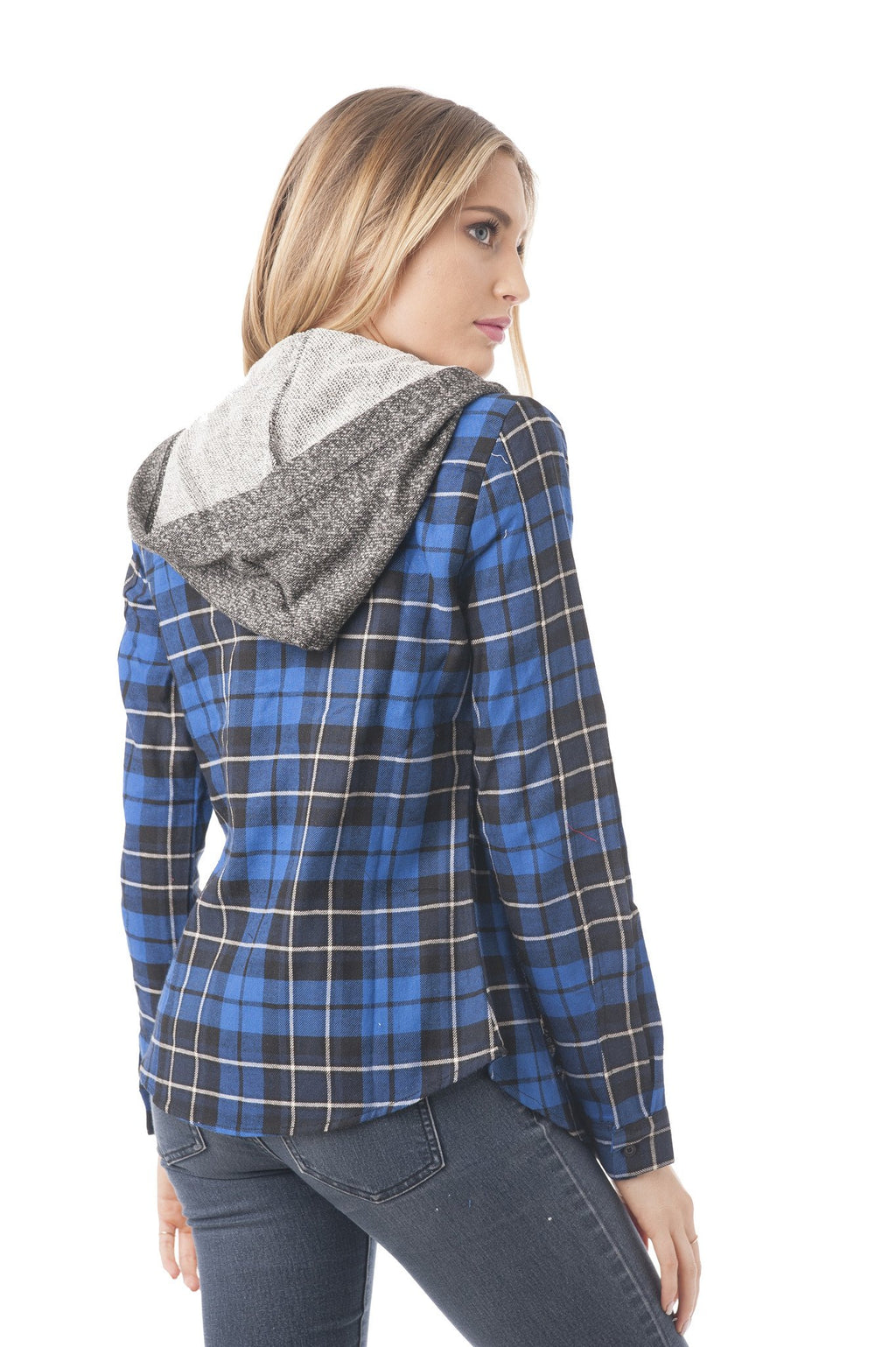 Long Sleeve Two Tone Terry Mixed Plaid Buttoned Down Shirt