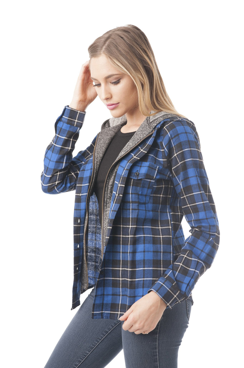 Long Sleeve Two Tone Terry Mixed Plaid Buttoned Down Shirt