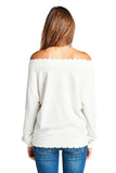 Plain Oversized Long Sleeve Lightly Distressed Ribbed Hem Knit Pullover Sweater Top