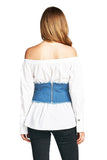 Lace Up Denim Jean Frayed Hem Zip Up Back Corset Belt