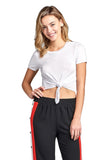 Plain Short Sleeve Round Neck With Knotted Front Basic Crop Top
