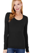 Khanomak Plain Casual Scoop Neck Long Sleeve Tee T-Shirt