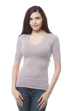 Plus Size Elbow Sleeve V Neck Plain Top