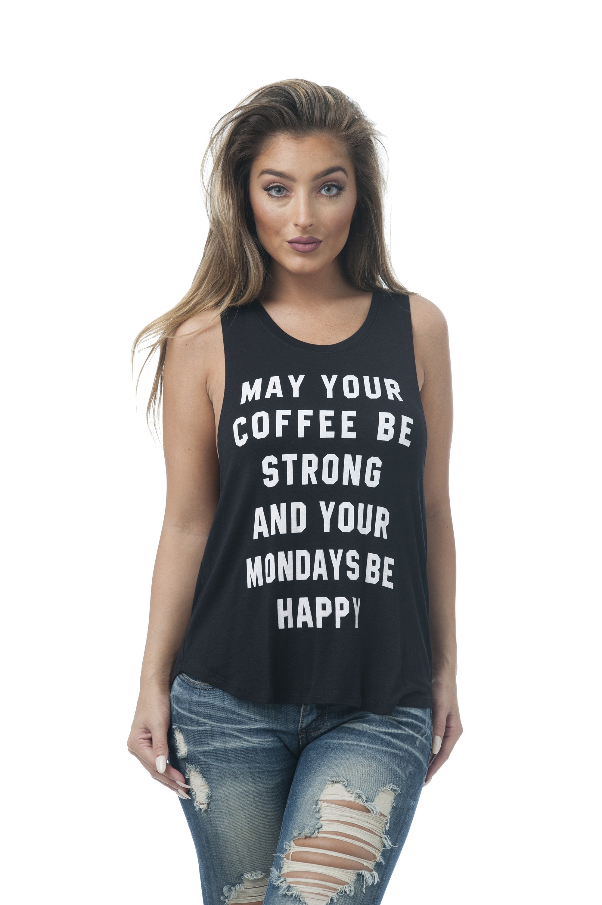 Khanomak Women's Sleeveless Shirt Tank Top Graphic Tee's May Your Coffee Be Strong