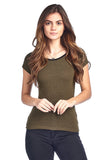 Plain Short Sleeve Ribbed Round Neck Ringer Contrast Semi Cropped Top