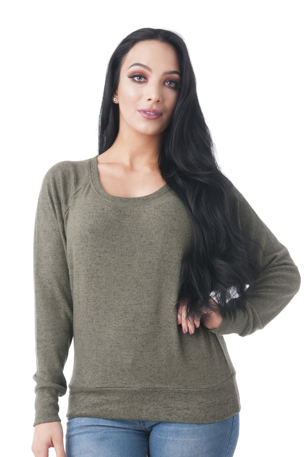 Long Sleeve Brushed Scoop Neck Dolman Pullover