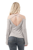 Khanomak Scoop Neck V Back Strappy Bell Sleeve Top - Rayon/Spandex, Stretchy & Lightweight
