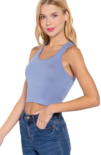 Khanomak Women's Basic Cropped Scoop Neck Tank Top1