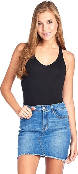 Sleeveless V Neck Solid Racer Back Snap Bottom Bodysuit