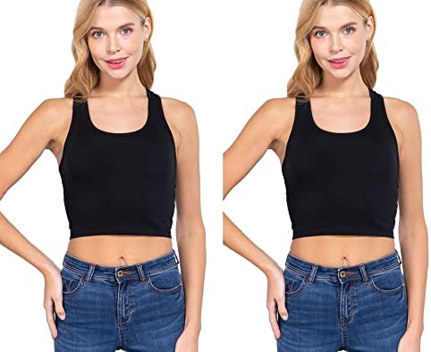 Khanomak Women's Basic Cropped Scoop Neck Tank Top1