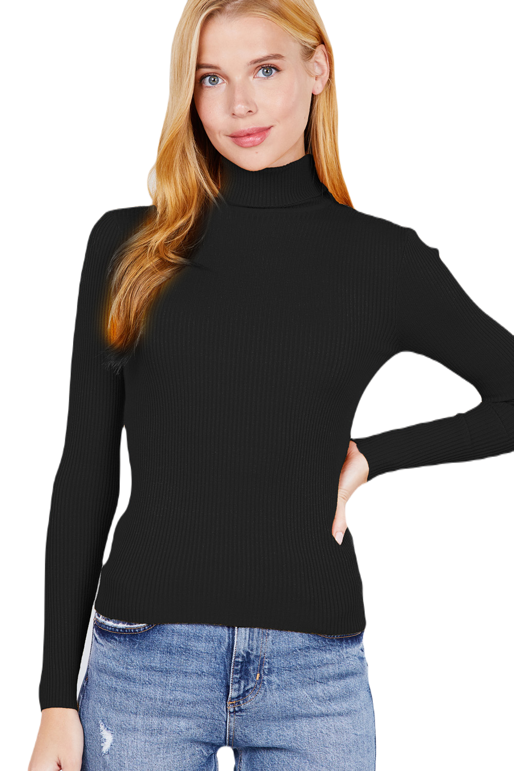 Women's Long Sleeve Turtle Neck Fitted Viscose Ribbed Sweater Cardigan