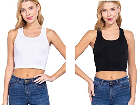 Khanomak Women's Basic Cropped Scoop Neck Tank Top1