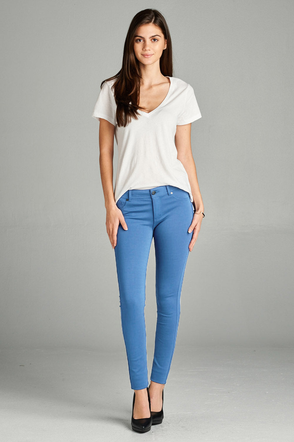 Khanomak 5 Pocket Shape Basic Solid Slim Fit Stretchy Skinny Long Thick Jegging Pants