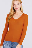 Women's Long Sleeve V-Neck Fitted Viscose Ribbed Sweater Cardigan