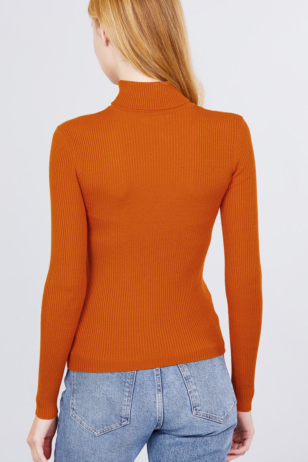 Women's Long Sleeve Turtle Neck Fitted Viscose Ribbed Sweater Cardigan