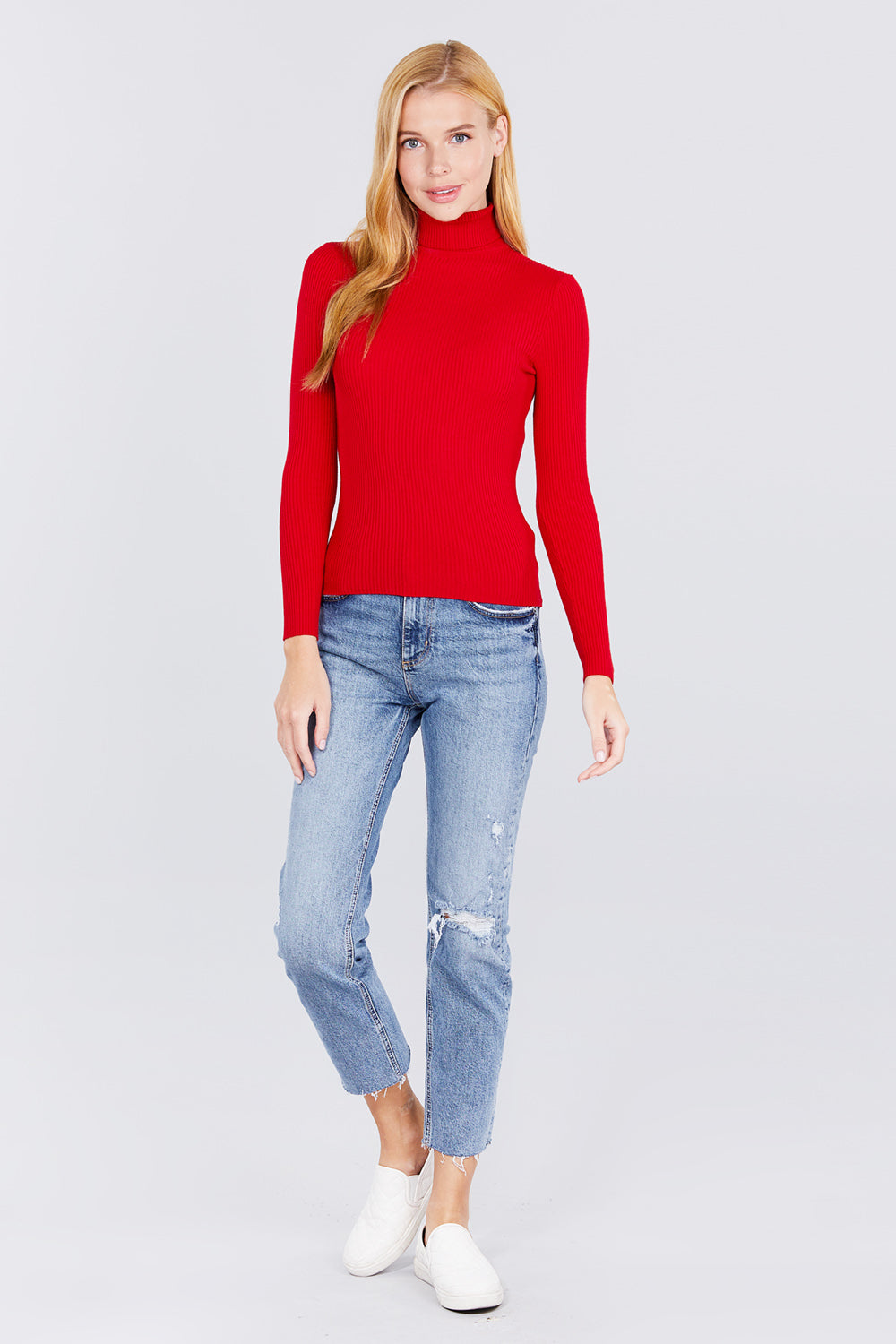 Women's Long Sleeve Turtle Neck Fitted Viscose Ribbed Sweater Cardigan