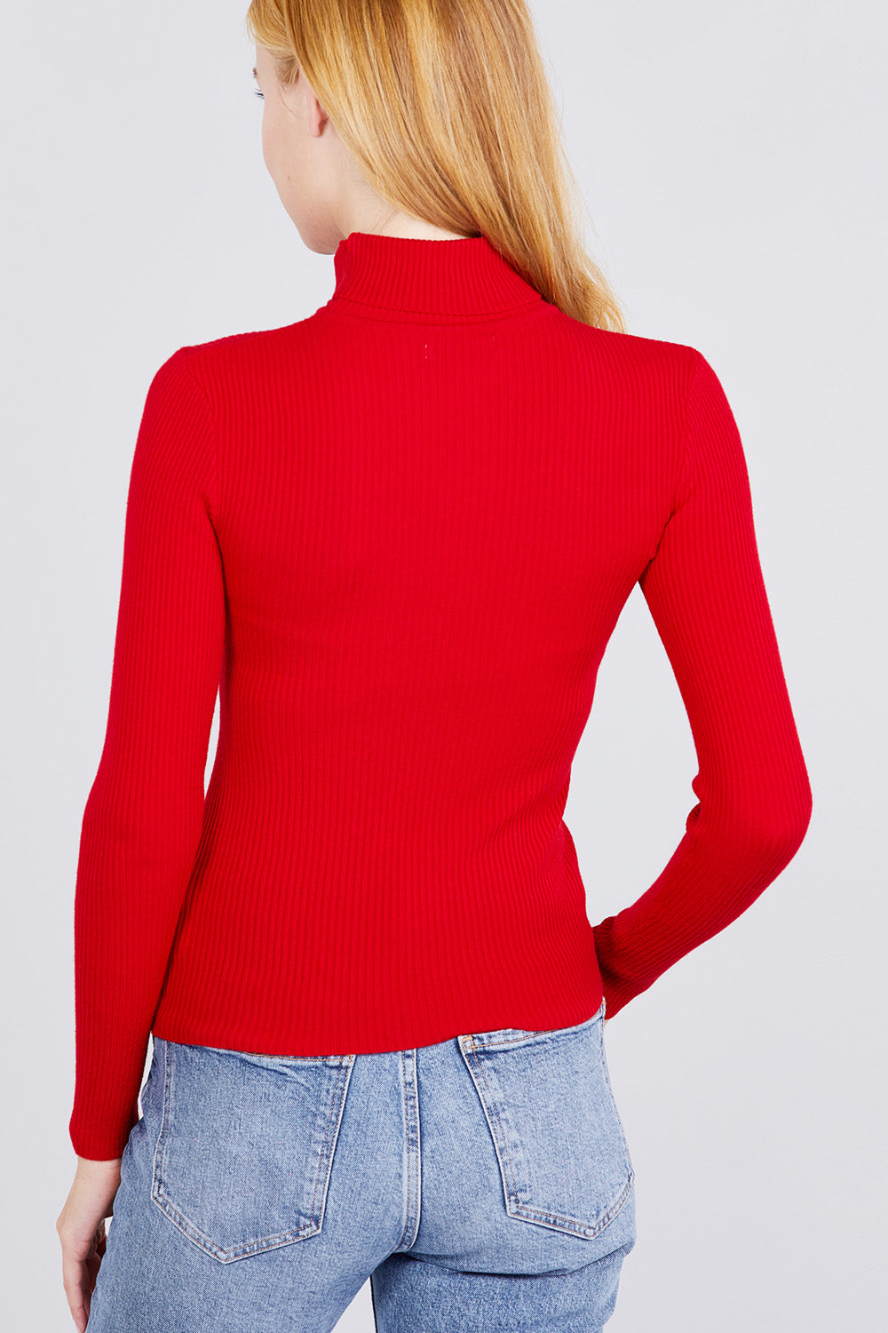 Women's Long Sleeve Turtle Neck Fitted Viscose Ribbed Sweater Cardigan
