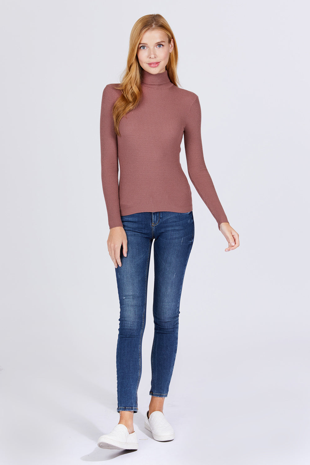 Women's Long Sleeve Turtle Neck Fitted Viscose Ribbed Sweater Cardigan
