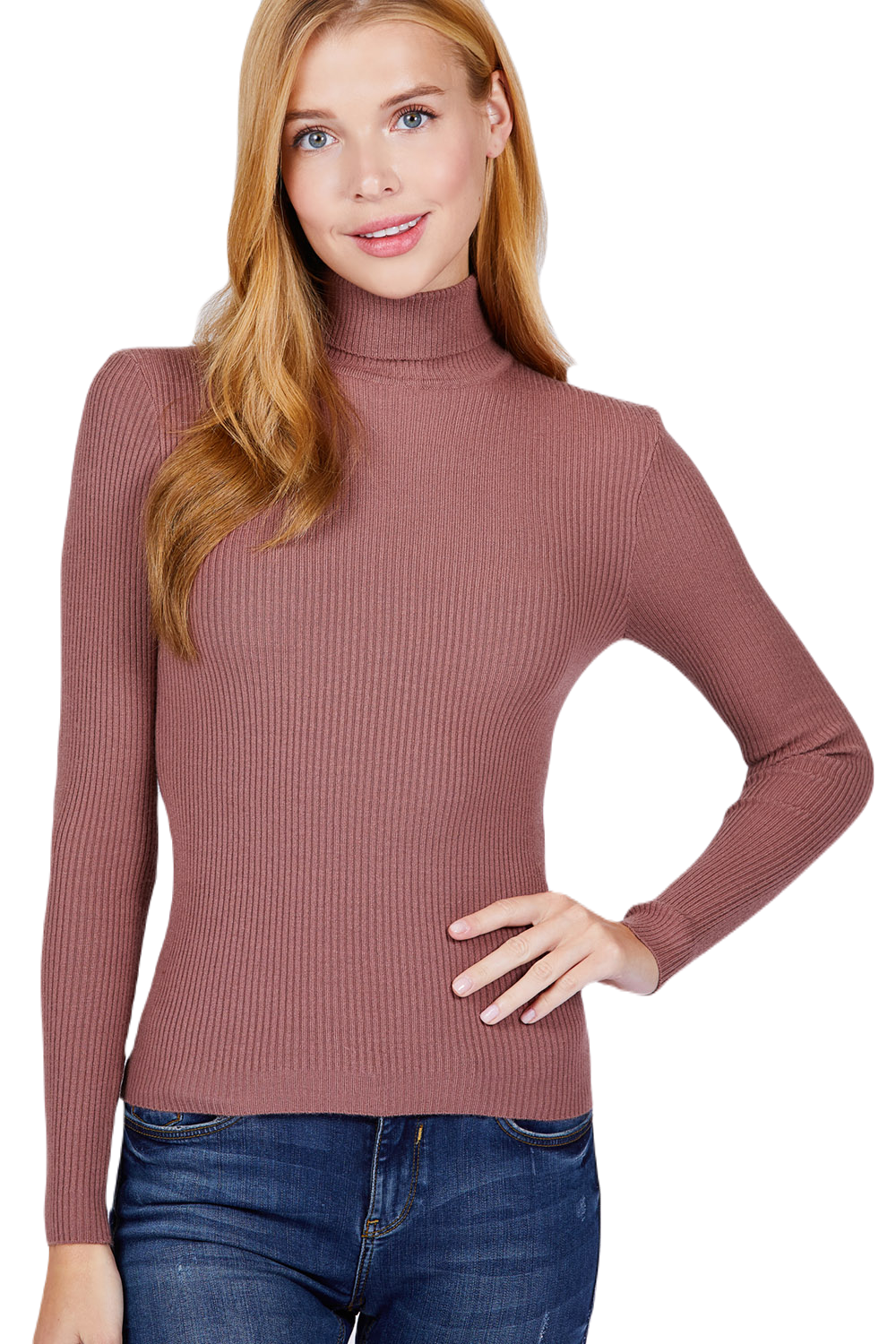 Women's Long Sleeve Turtle Neck Fitted Viscose Ribbed Sweater Cardigan