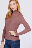 Women's Long Sleeve Turtle Neck Fitted Viscose Ribbed Sweater Cardigan