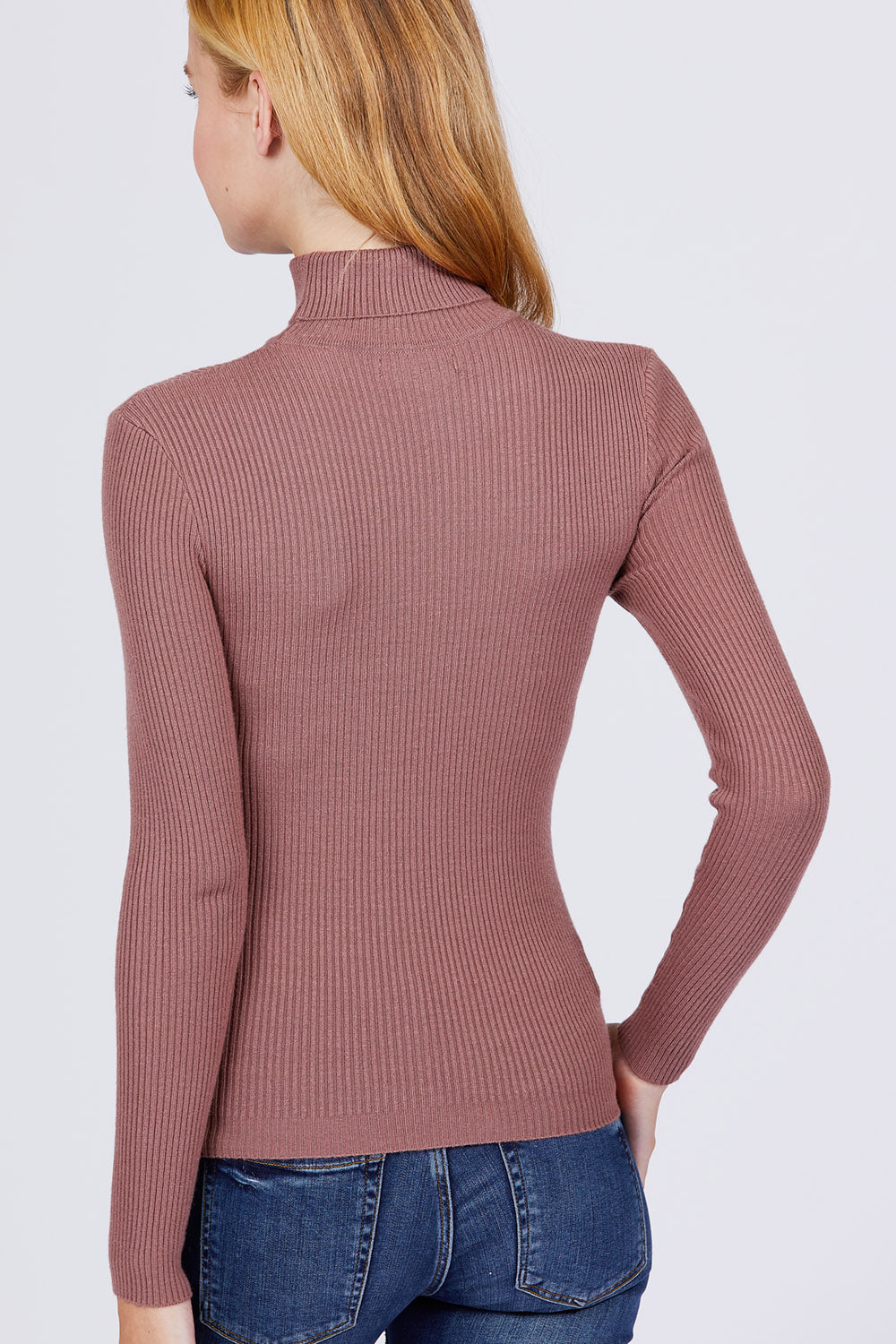 Women's Long Sleeve Turtle Neck Fitted Viscose Ribbed Sweater Cardigan