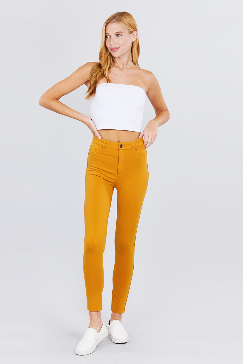 Khanomak 5 Pocket Shape Basic Solid Slim Fit Stretchy Skinny Long Thick Jegging Pants
