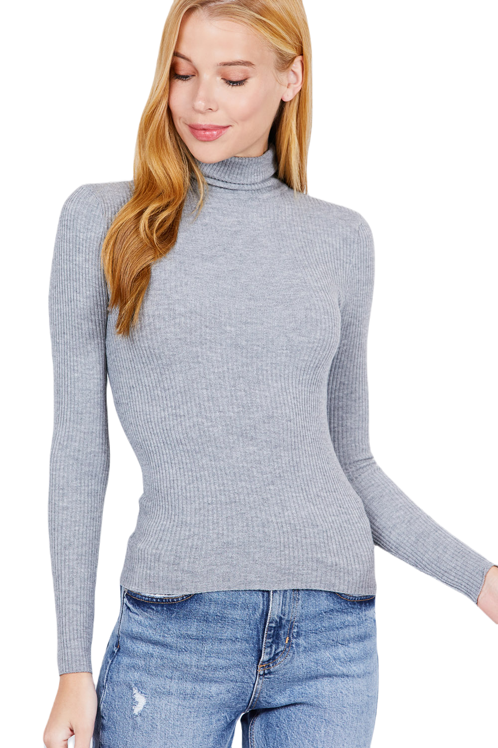 Women's Long Sleeve Turtle Neck Fitted Viscose Ribbed Sweater Cardigan