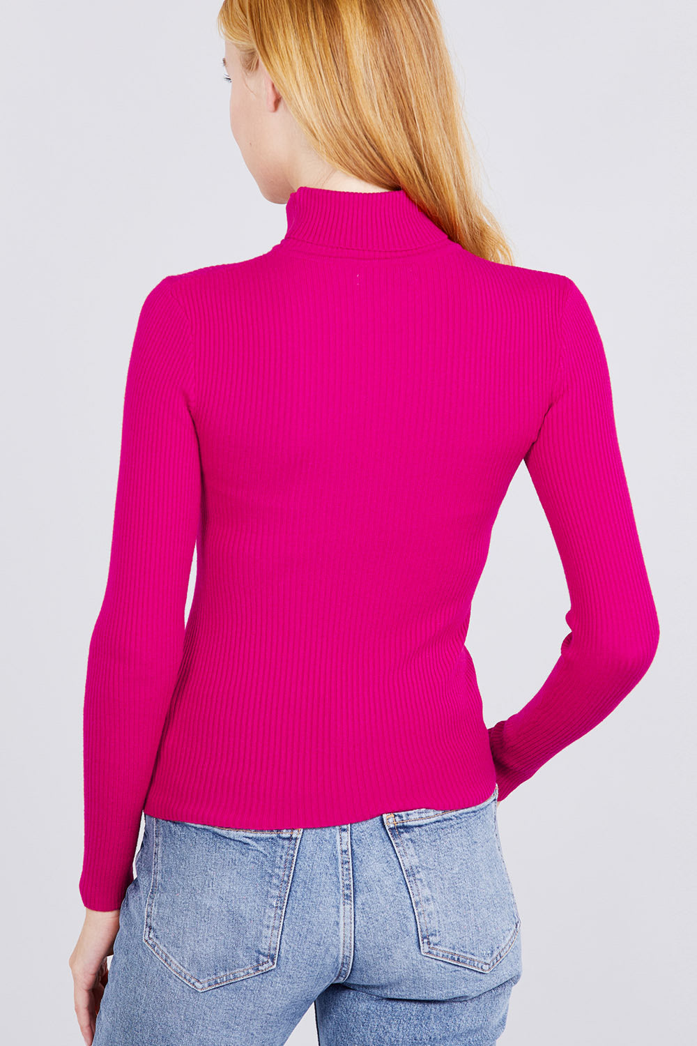 Women's Long Sleeve Turtle Neck Fitted Viscose Ribbed Sweater Cardigan