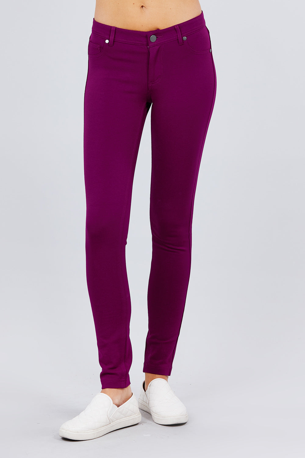Khanomak 5 Pocket Shape Basic Solid Slim Fit Stretchy Skinny Long Thick Jegging Pants