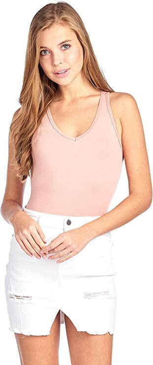 Sleeveless V Neck Solid Racer Back Snap Bottom Bodysuit