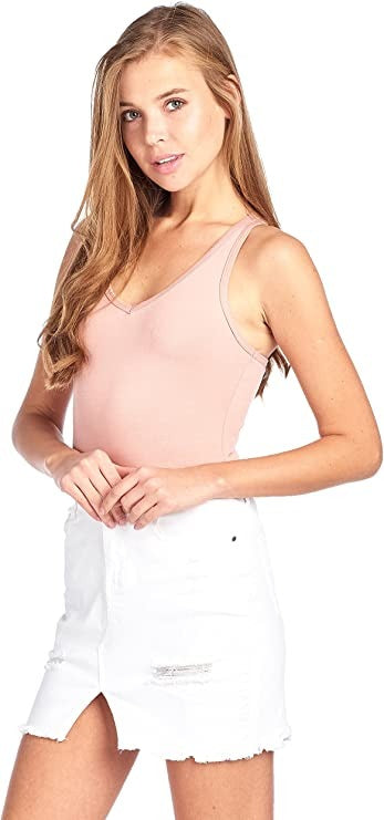 Sleeveless V Neck Solid Racer Back Snap Bottom Bodysuit
