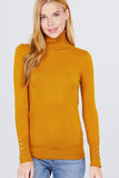 Women's Long Sleeve with Rivet Button Detail Turtle Neck Viscose Sweater