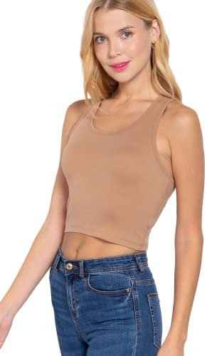 Khanomak Women's Basic Cropped Scoop Neck Tank Top1