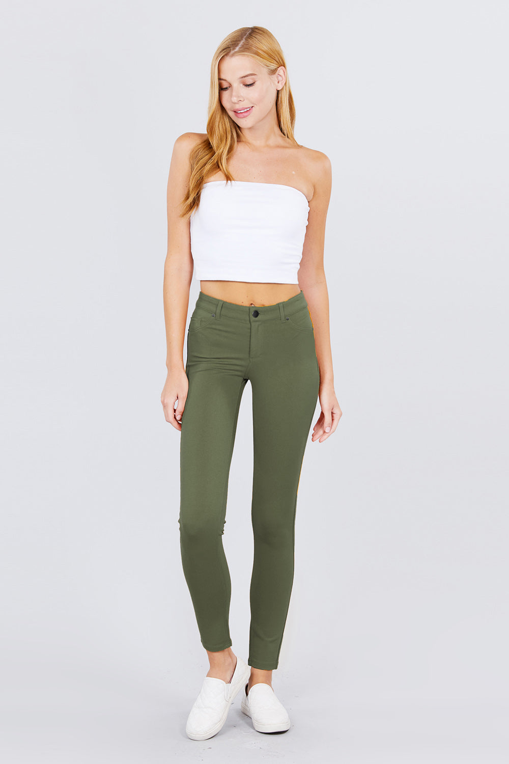 Khanomak 5 Pocket Shape Basic Solid Slim Fit Stretchy Skinny Long Thick Jegging Pants