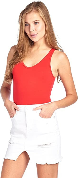 Sleeveless V Neck Solid Racer Back Snap Bottom Bodysuit