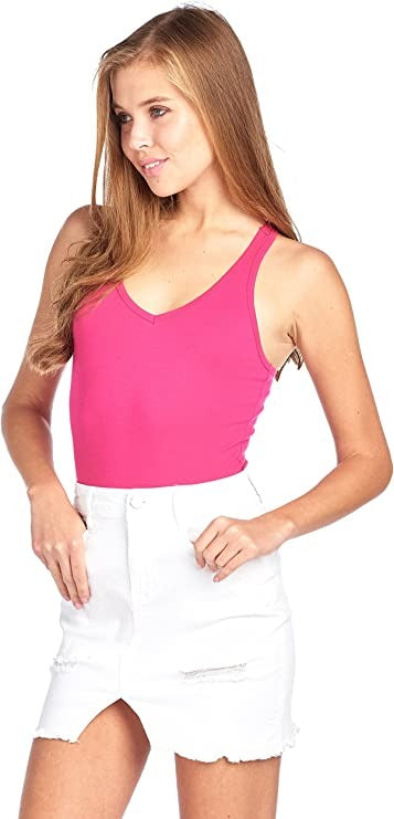 Sleeveless V Neck Solid Racer Back Snap Bottom Bodysuit