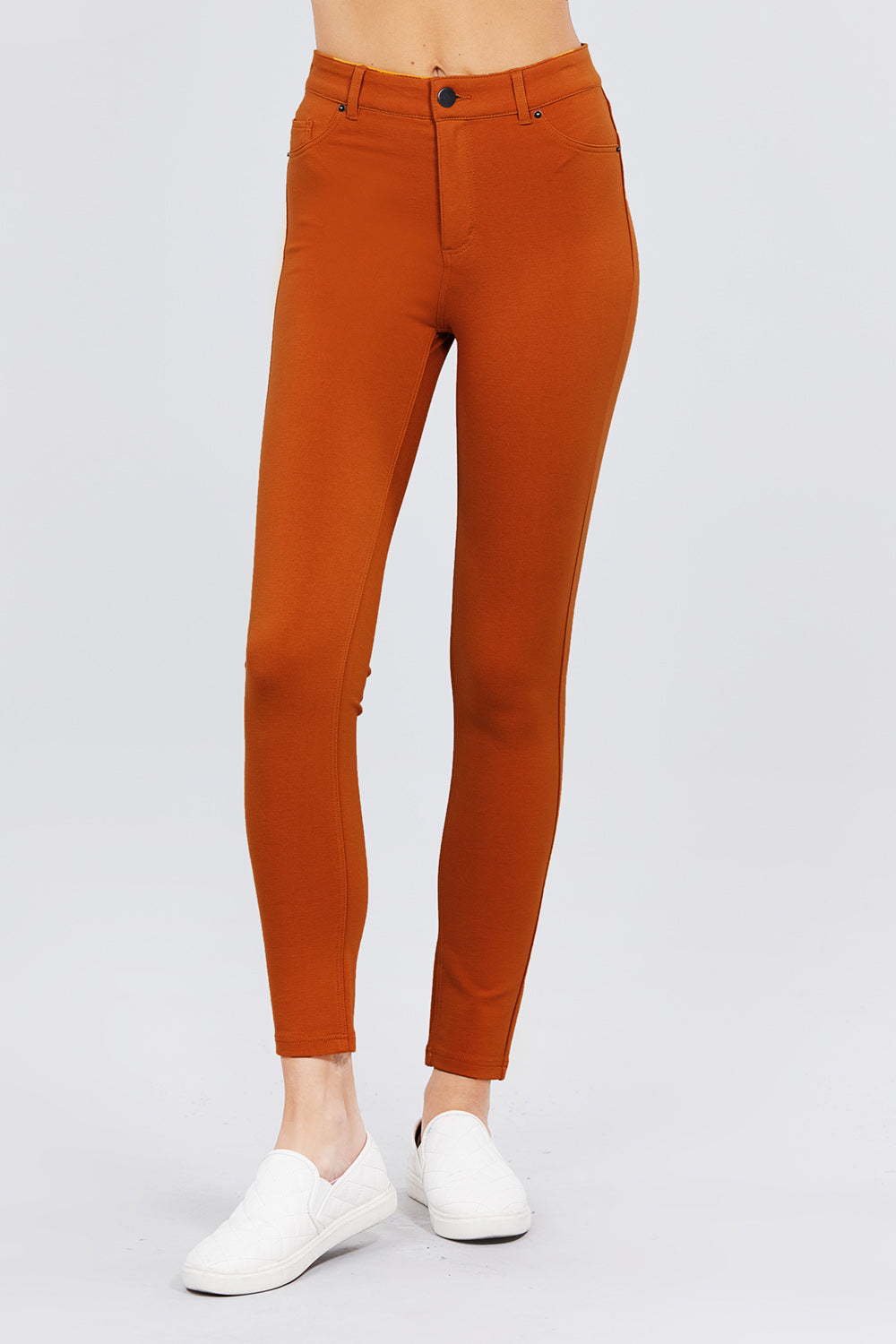 Khanomak 5 Pocket Shape Basic Solid Slim Fit Stretchy Skinny Long Thick Jegging Pants
