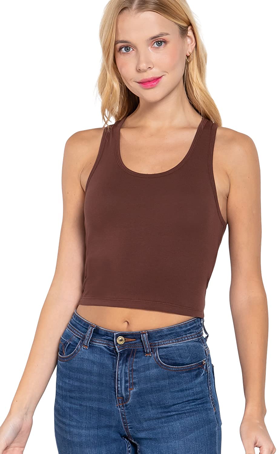 Khanomak Women's Basic Cropped Scoop Neck Tank Top1