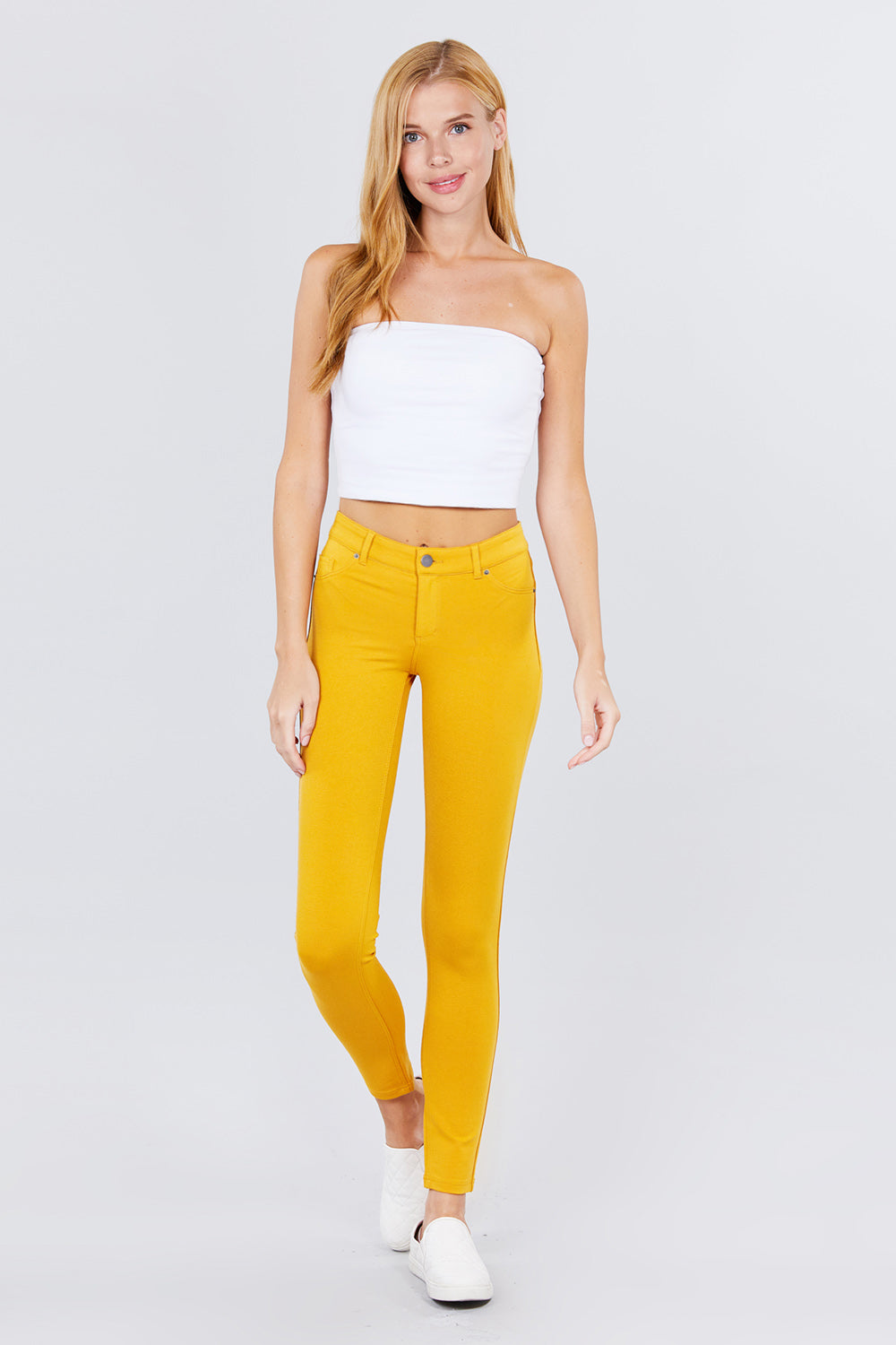 Khanomak 5 Pocket Shape Basic Solid Slim Fit Stretchy Skinny Long Thick Jegging Pants