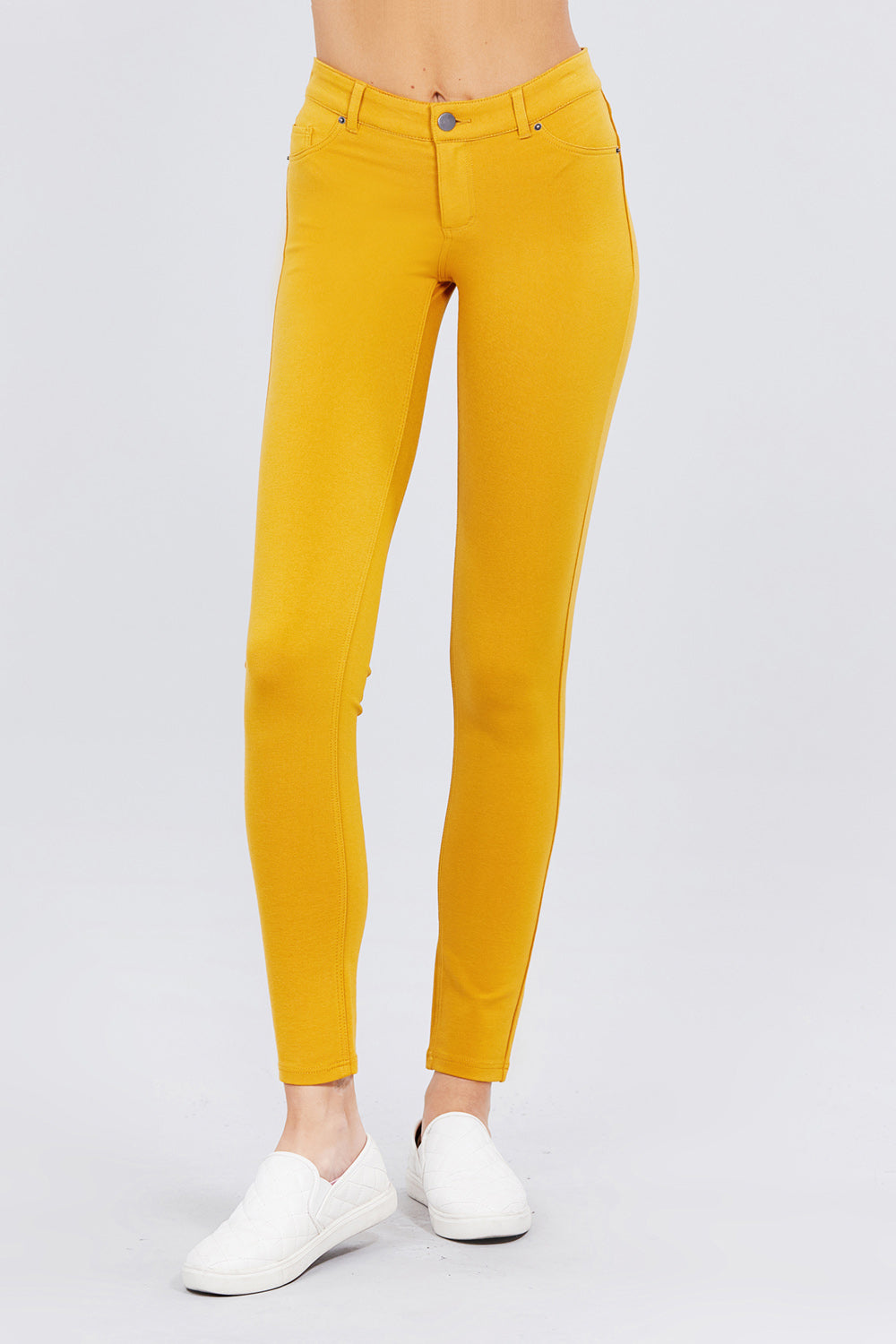 Khanomak 5 Pocket Shape Basic Solid Slim Fit Stretchy Skinny Long Thick Jegging Pants