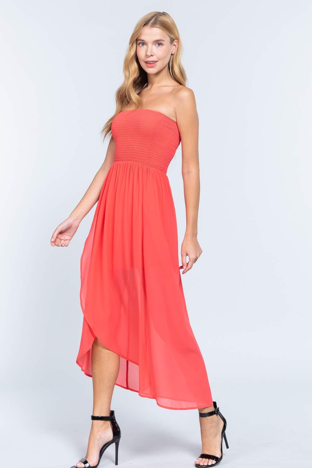 Women's Smocked Tube Wrap Maxi Woven High Low High Low Ankle Length Dress