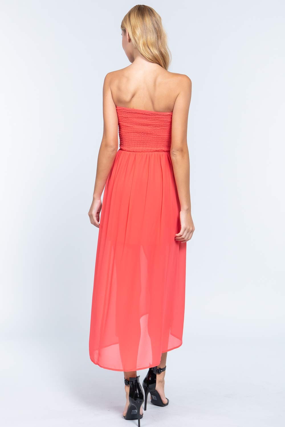 Women's Smocked Tube Wrap Maxi Woven High Low High Low Ankle Length Dress
